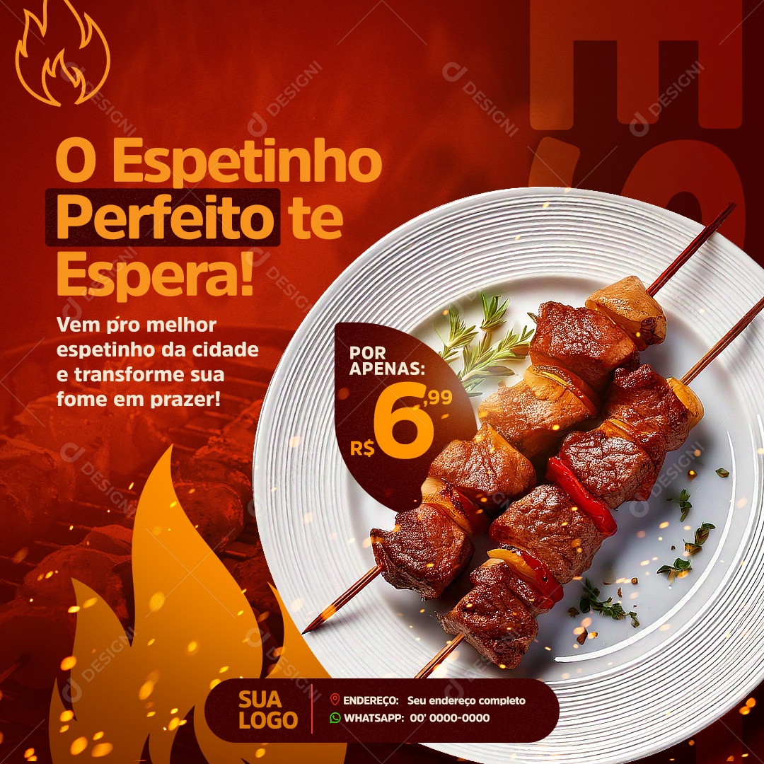 Churrascaria Espetinho Perfeito Social Media PSD Editável