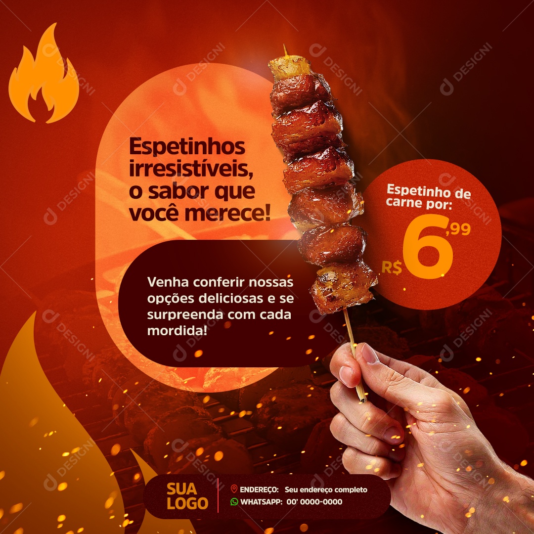 Churrascaria Espetinho Por 6,99R$ Social Media PSD Editável