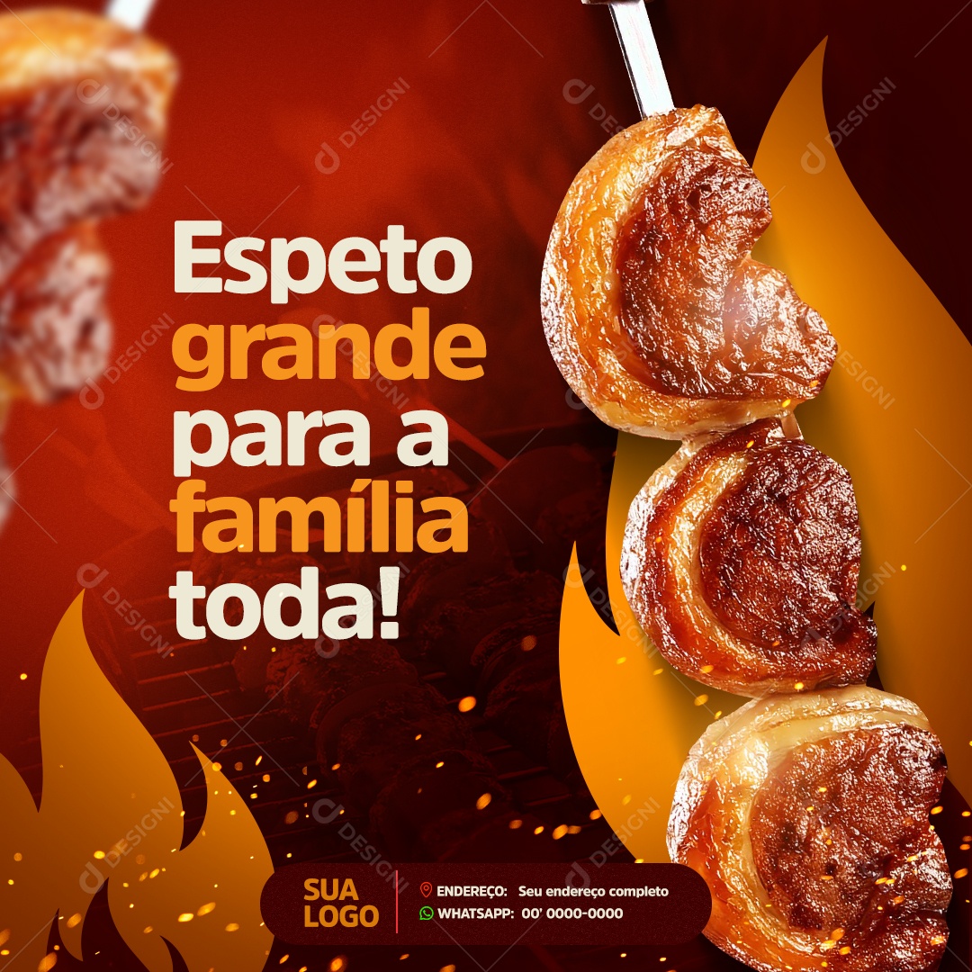 Churrascaria Espeto Grande Para Família Social Media PSD Editável