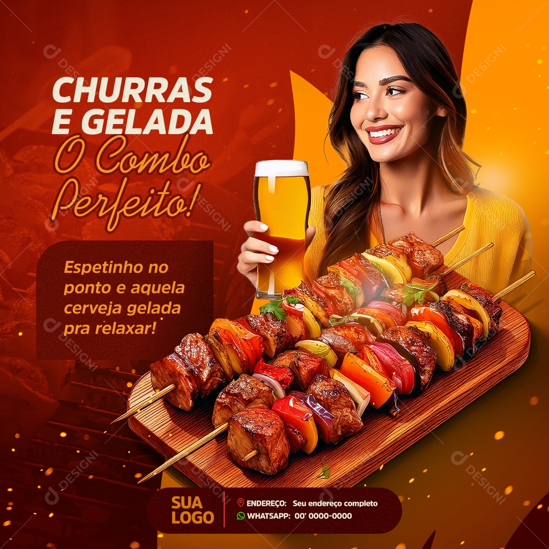 Churrascaria Churras e Gelada Social Media PSD Editável