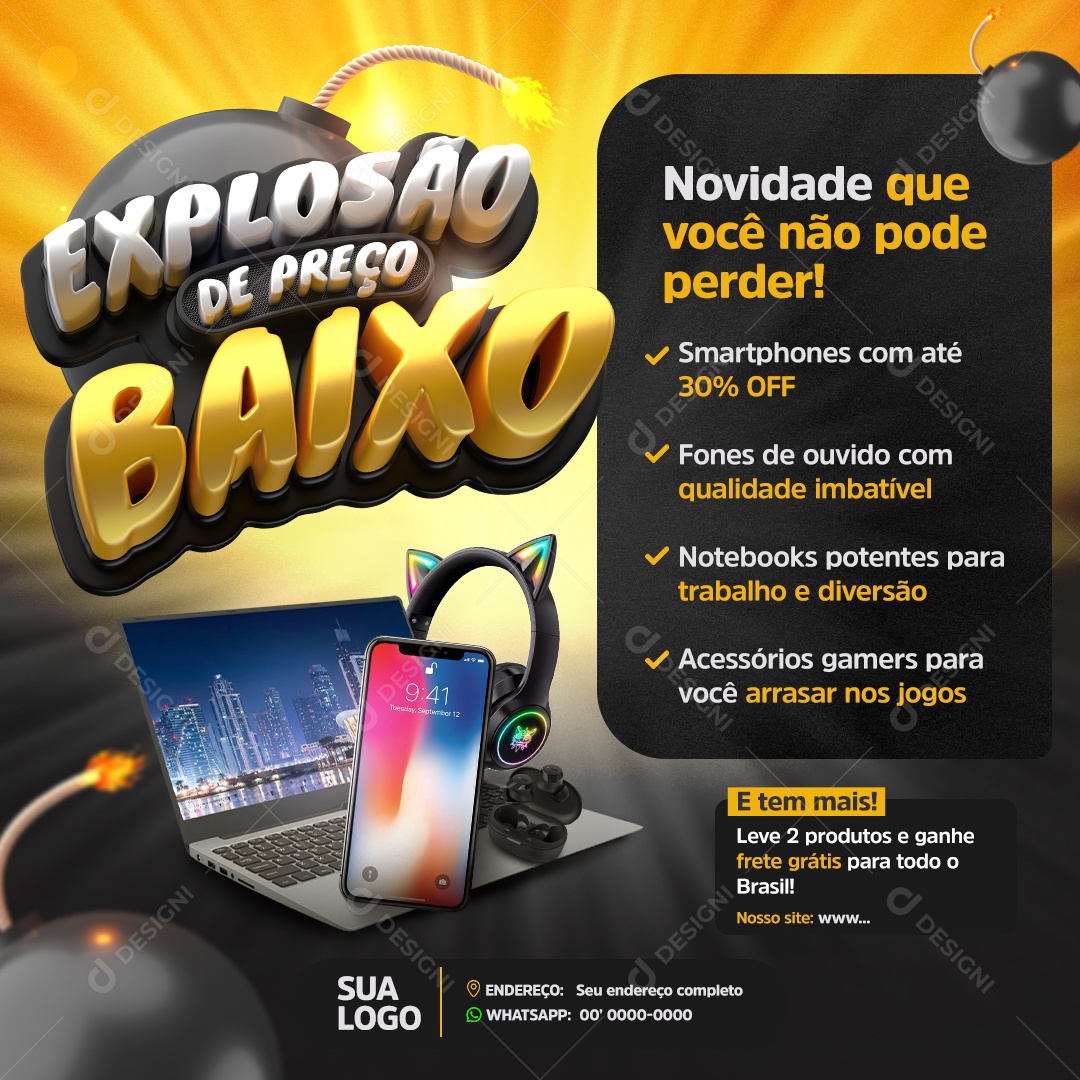 Eletrodomésticos Explosão de Preço Baixo Social Media PSD Editável