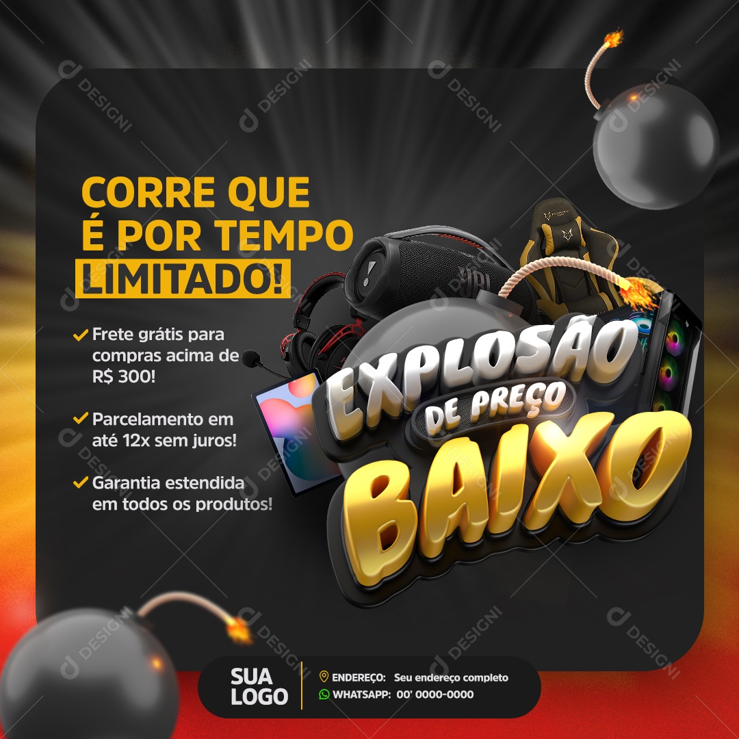 Eletrodomésticos Explosão de Preço Baixo Social Media PSD Editável