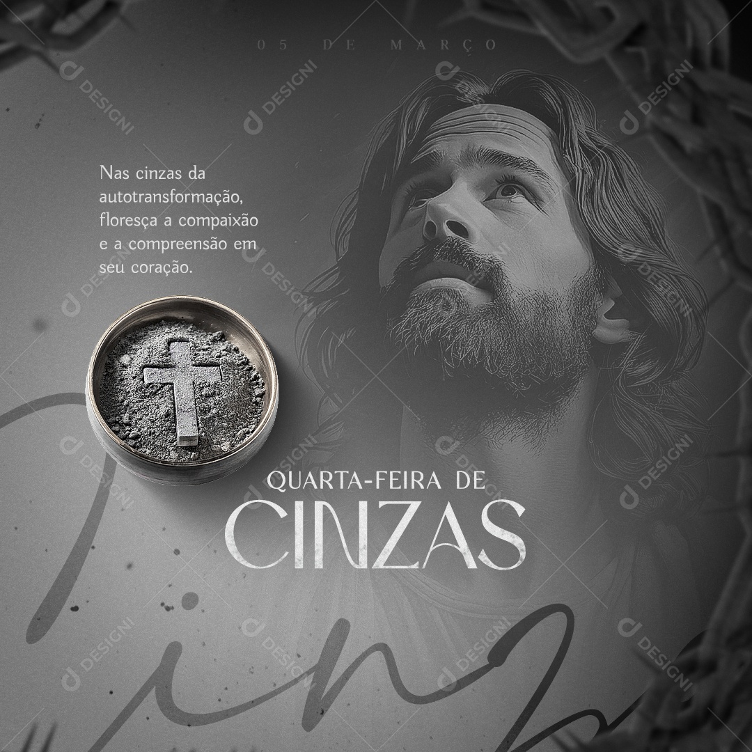 Quarta Feira de Cinzas 05 de Março Social Media PSD Editável