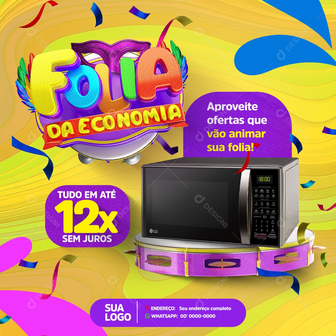 Folia da Economia Loja de Eletrodomésticos 12x Sem Juros Social Media PSD Editável