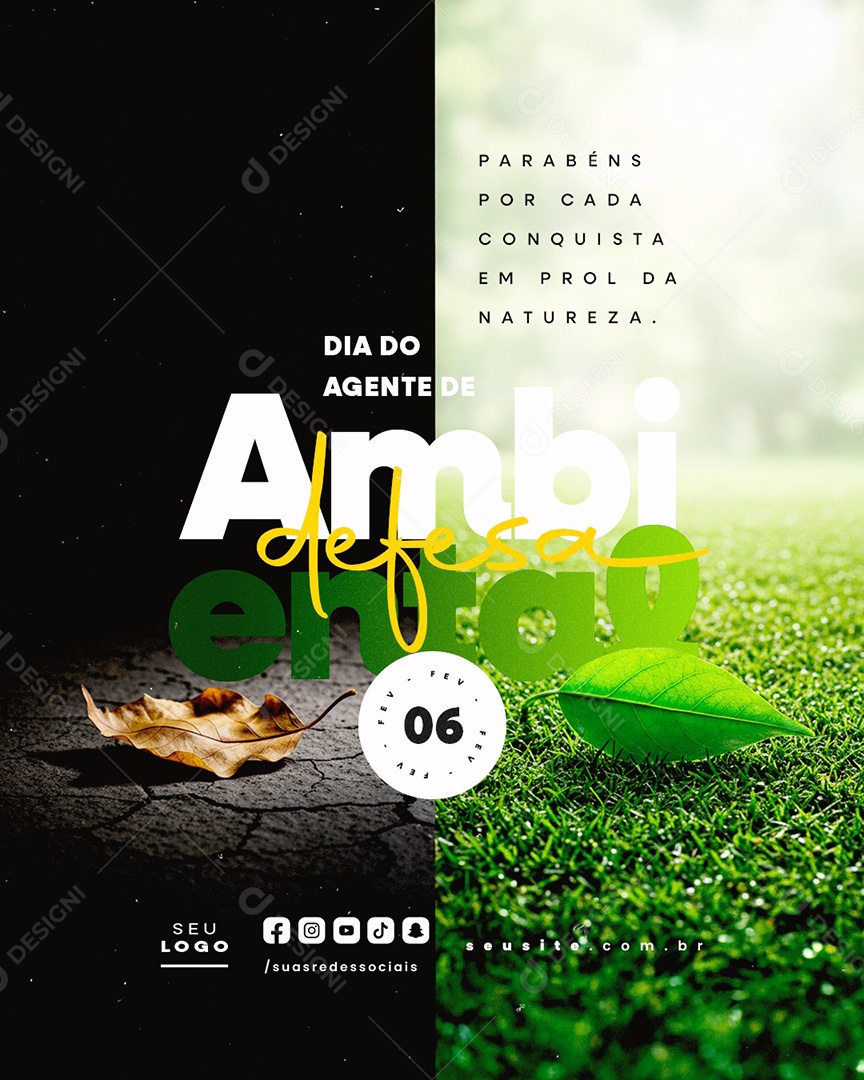 Dia do Agente de Defesa Ambiental 06 de Fevereiro Parabéns Social Media PSD Editável