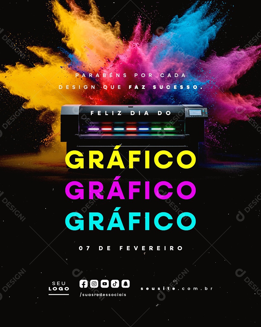 Feliz Dia do Gráfico 07 De Fevereiro Parabéns Social Media PSD Editável
