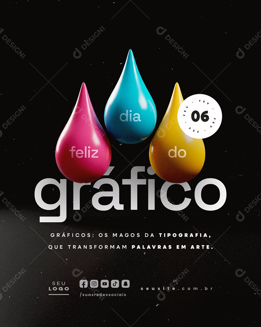 Dia do Gráfico 07 De Fevereiro Os Magos Da Tipografia Social Media PSD Editável