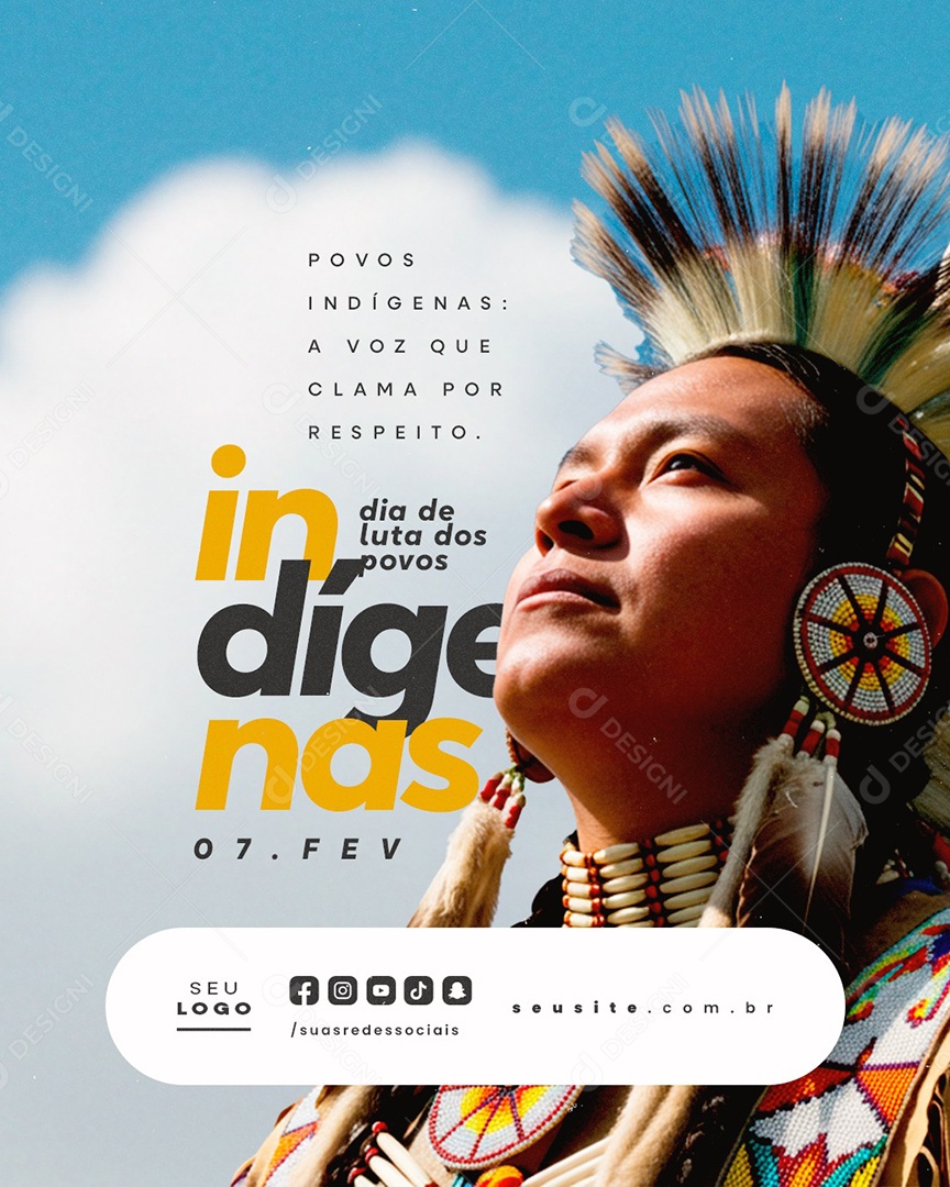 Social Media Dia De Luta Dos Povos Indígenas 07 de Fevereiro PSD Editável