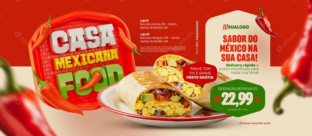 Banner Comida Mexicana Casa Mexicana Food Sabor do México na Sua Casa Social Media PSD Editável