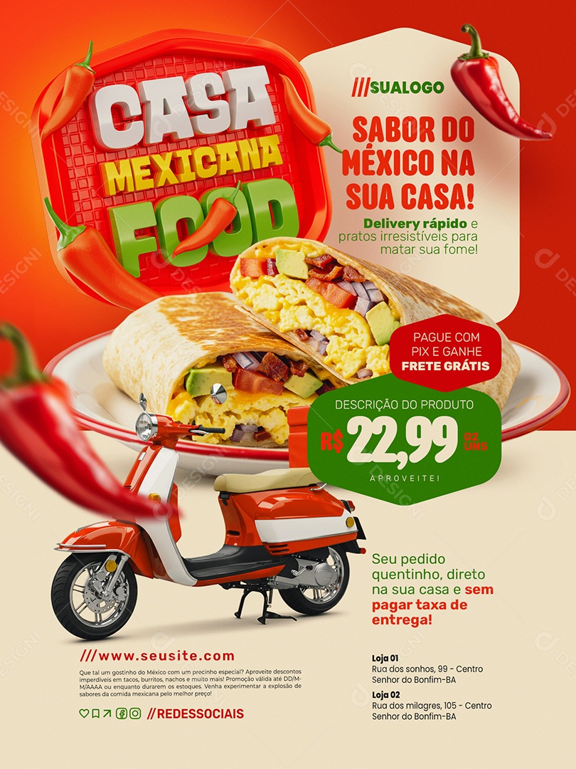 Social Media Comida Mexicana Casa Mexicana Food Sabor do México na Sua Casa PSD Editável