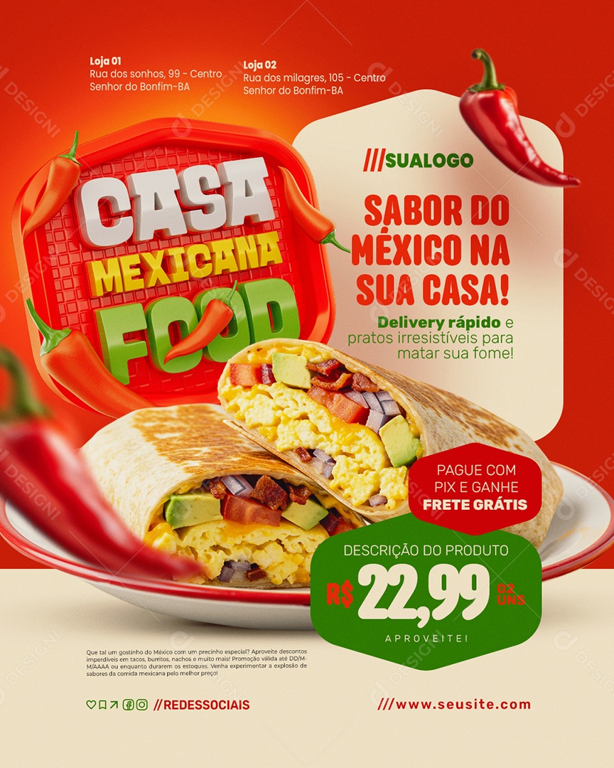 Comida Mexicana Casa Mexicana Food Sabor do México na Sua Casa Social Media PSD Editável