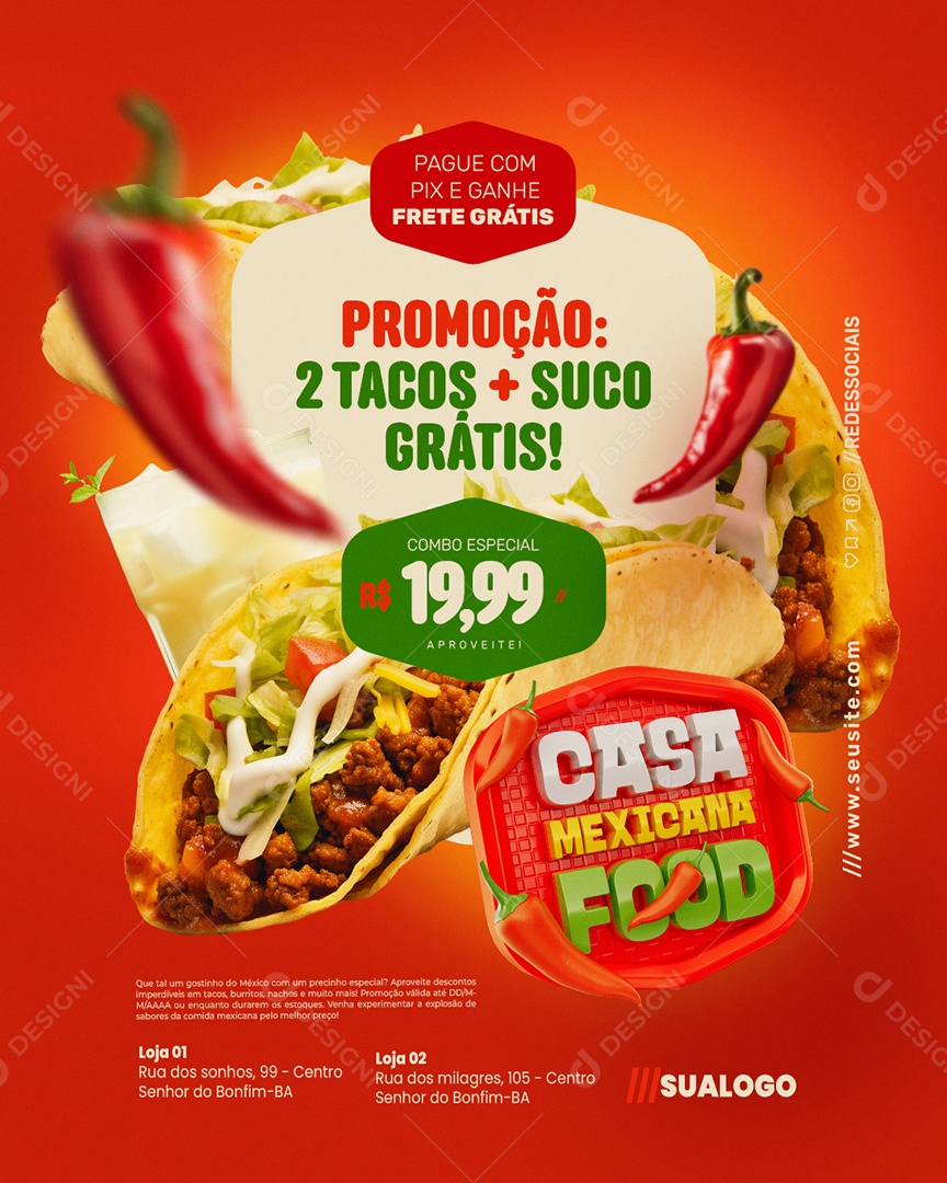 Comida Mexicana Casa Mexicana Food Promoção Social Media PSD Editável