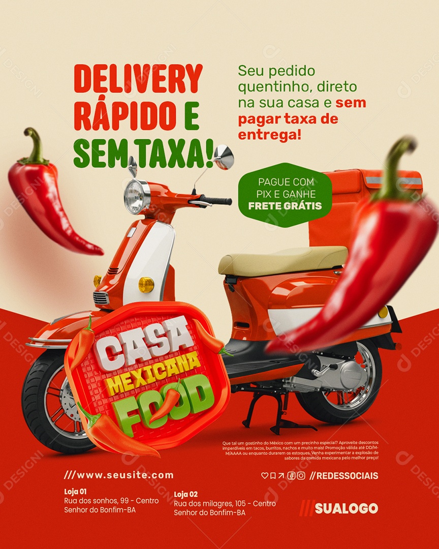 Comida Mexicana Casa Mexicana Food Delivery Rápido e Sem Taxa Social Media PSD Editável