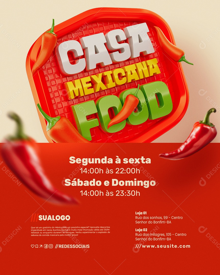 Comida Mexicana Casa Mexicana Food Horário de Atendimento Social Media PSD Editável