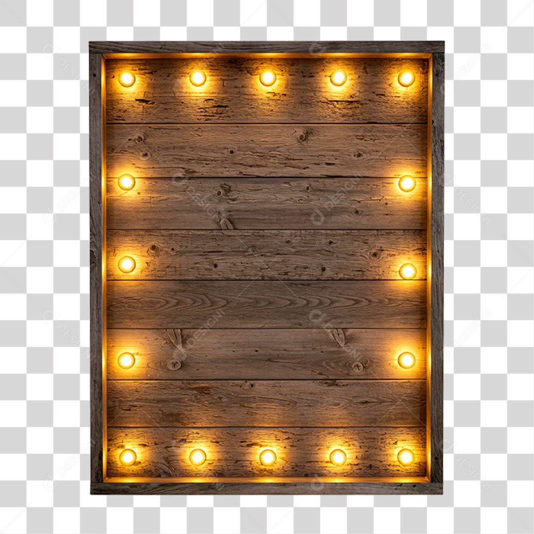 Placa de Madeira com Lâmpadas PNG Transparente