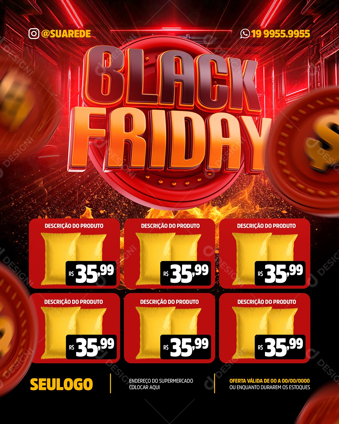 Supermercado Black Friday Social Media PSD Editável