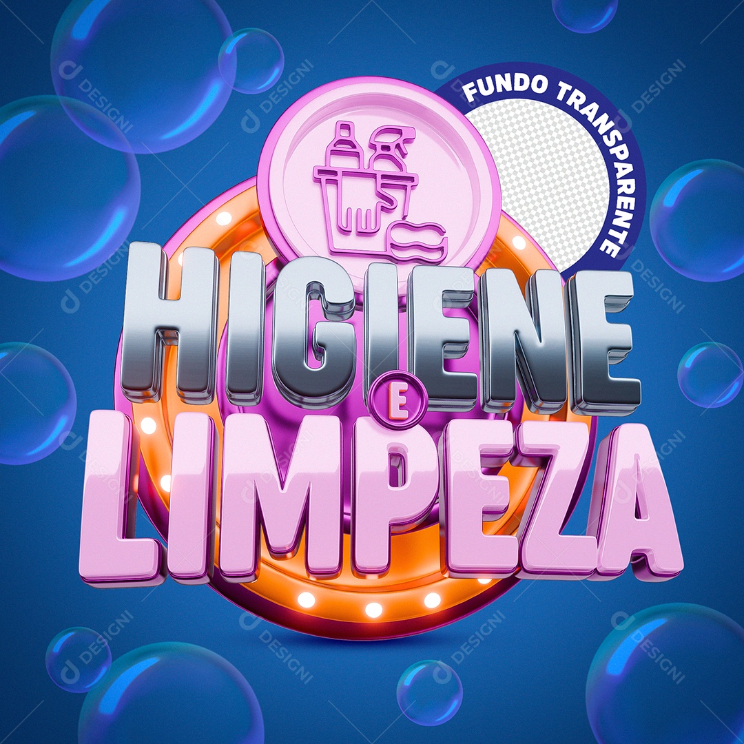Selo 3D Higiende e Limpeza para Composição PSD