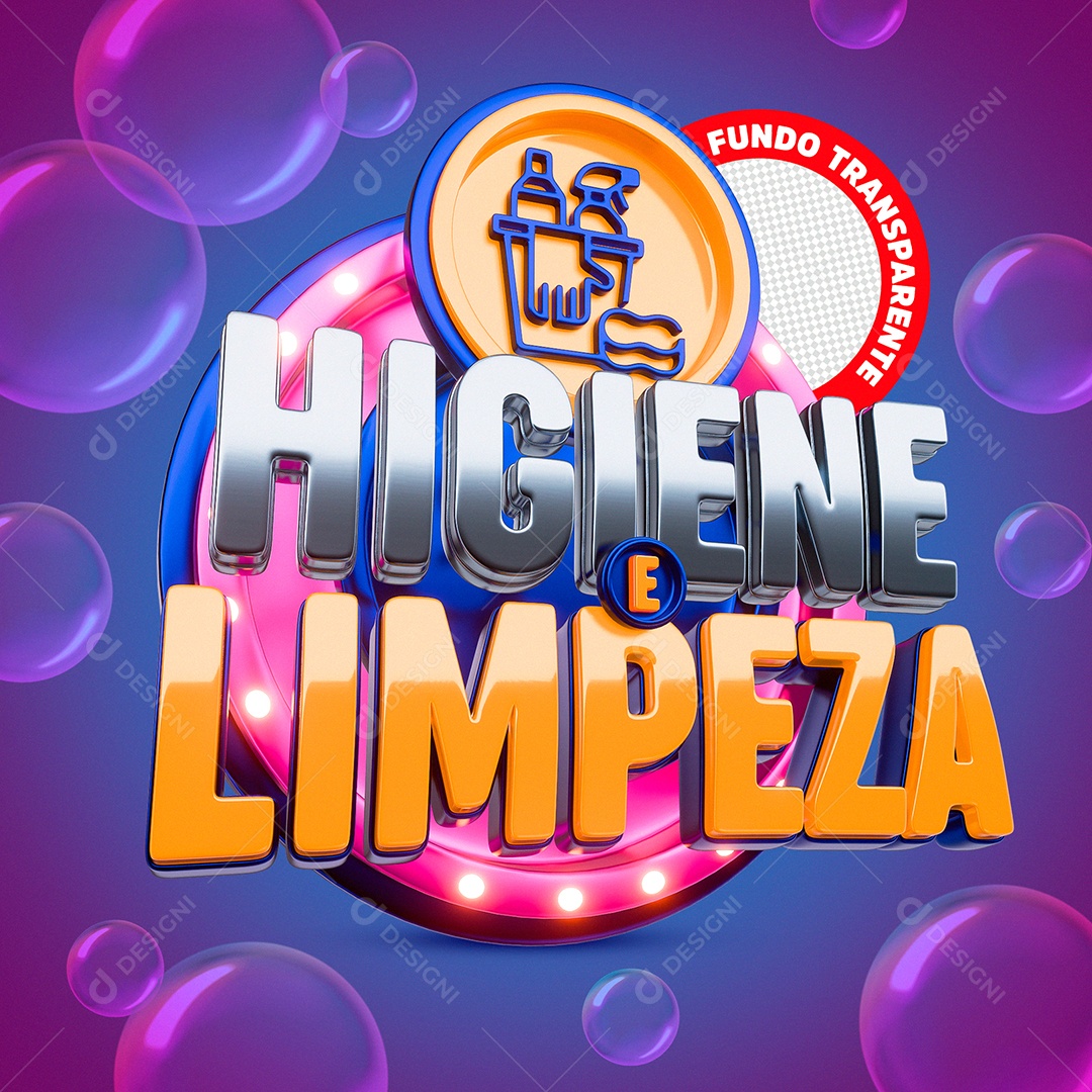 Selo 3D Higiende e Limpeza para Composição PSD