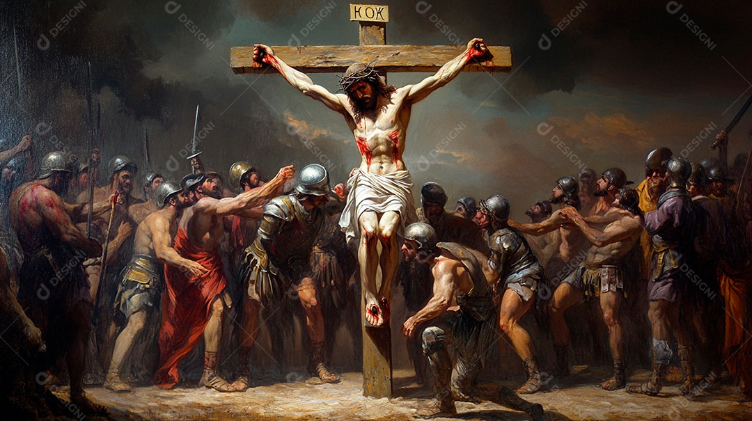Romanos crucificando Jesus na cruz