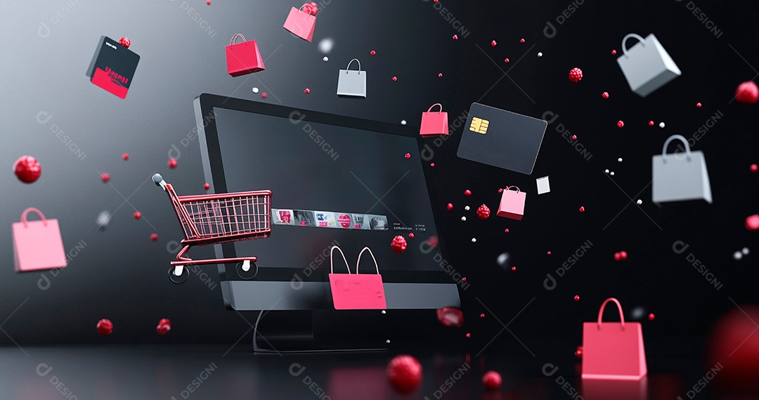 Carrinho de mercado design ilustração de uma tela de computador