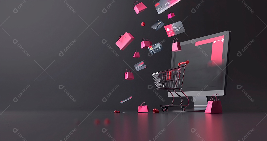 Carrinho de mercado design ilustração de uma tela de computador