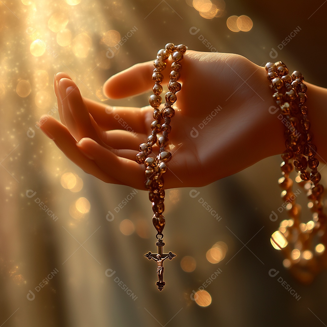 uma bela imagem da mão de uma mulher com o rosario