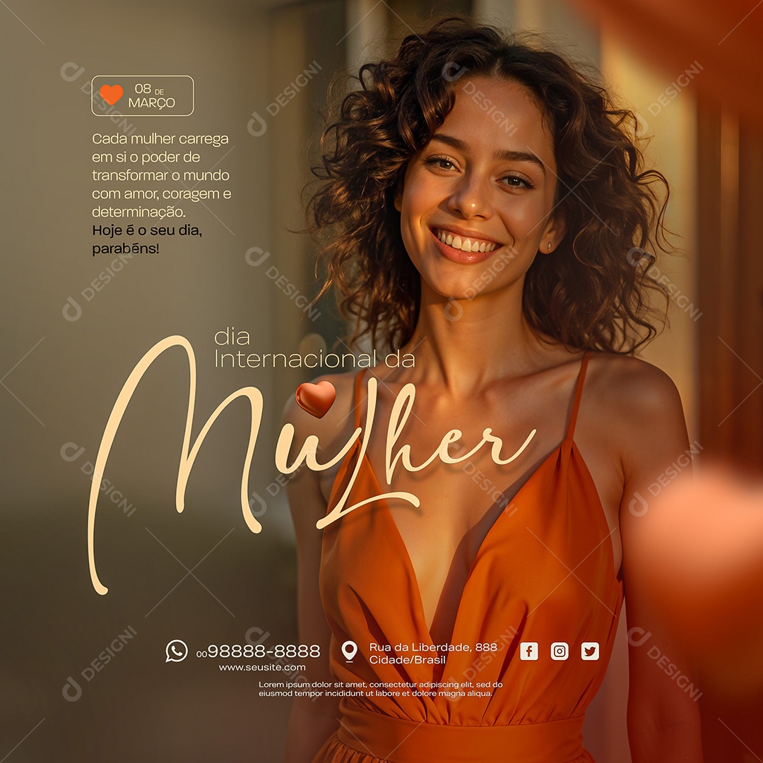 Dia Internacional da Mulher 08 de Março Parabéns Social Media PSD Editável