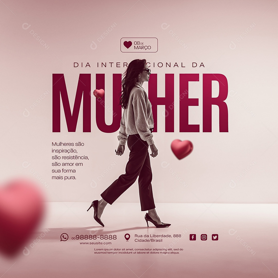Dia Internacional da Mulher 08 de Março são Inspiração Social Media PSD Editável