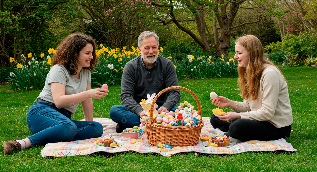 Linda família celebrando páscoa felizes sorridentes