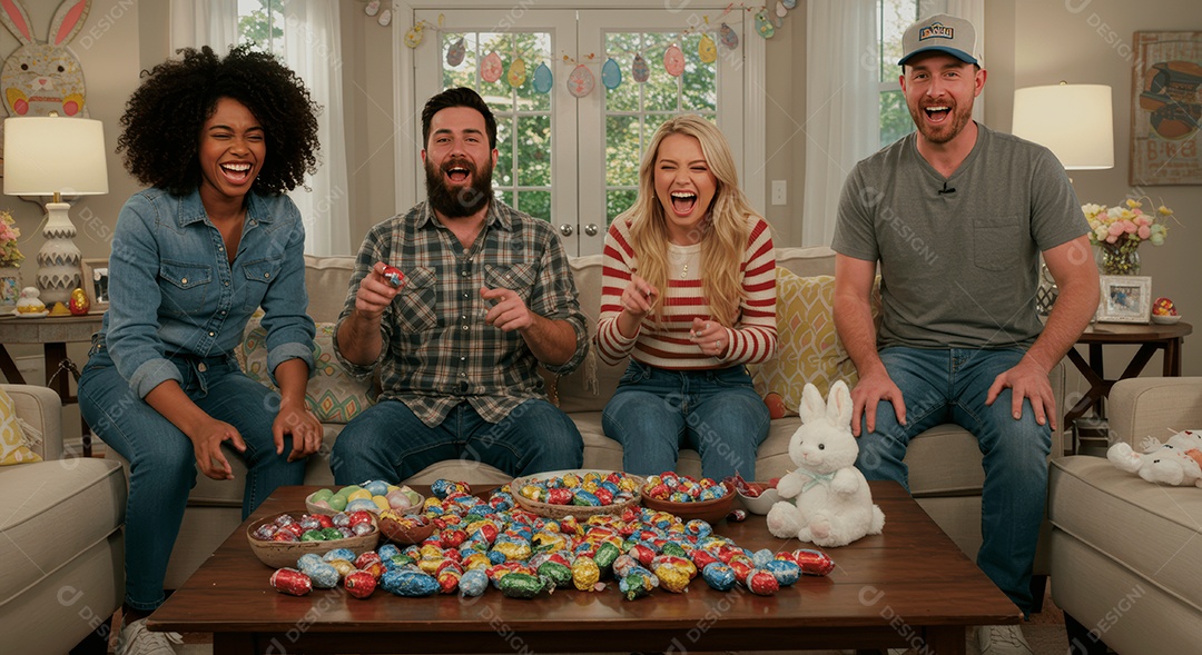 Linda família celebrando páscoa felizes sorridentes