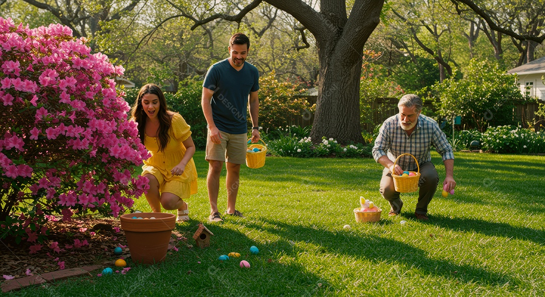 Linda família celebrando páscoa felizes sorridentes