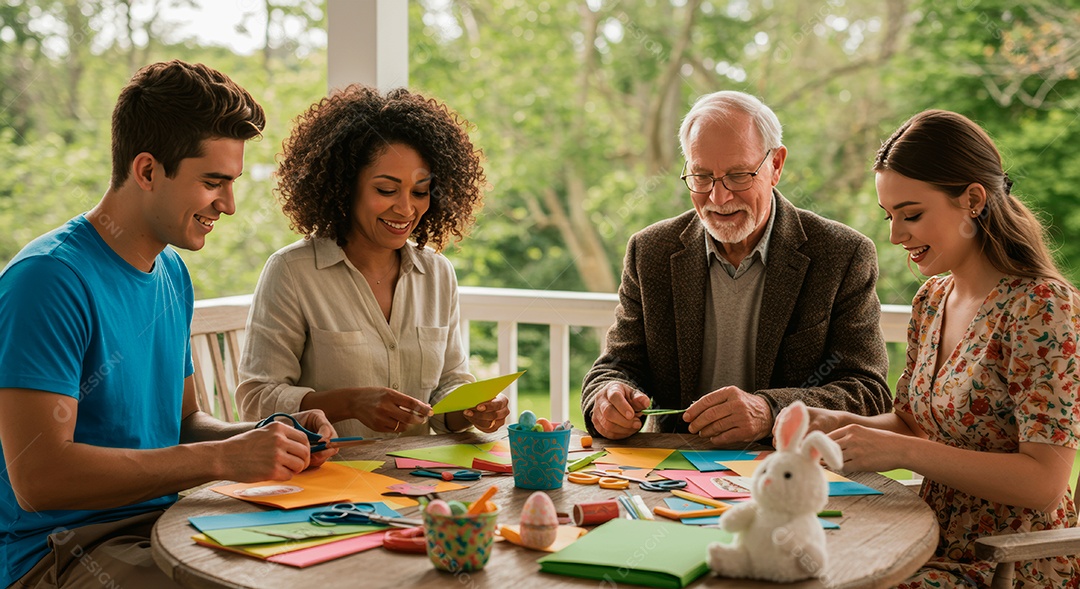 Linda família celebrando páscoa felizes sorridentes