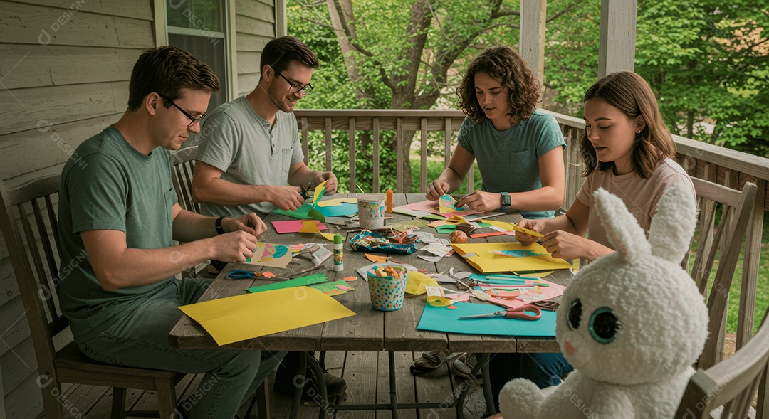 Linda família celebrando páscoa felizes sorridentes