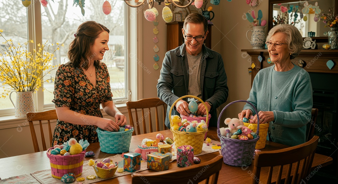 Linda família celebrando páscoa felizes sorridentes