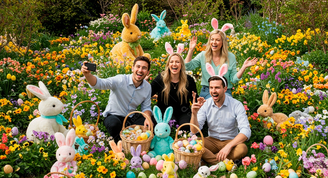Linda família celebrando páscoa felizes sorridentes