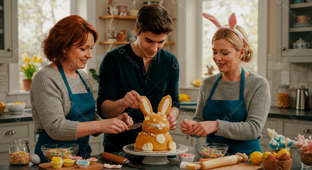 Linda família celebrando páscoa felizes sorridentes