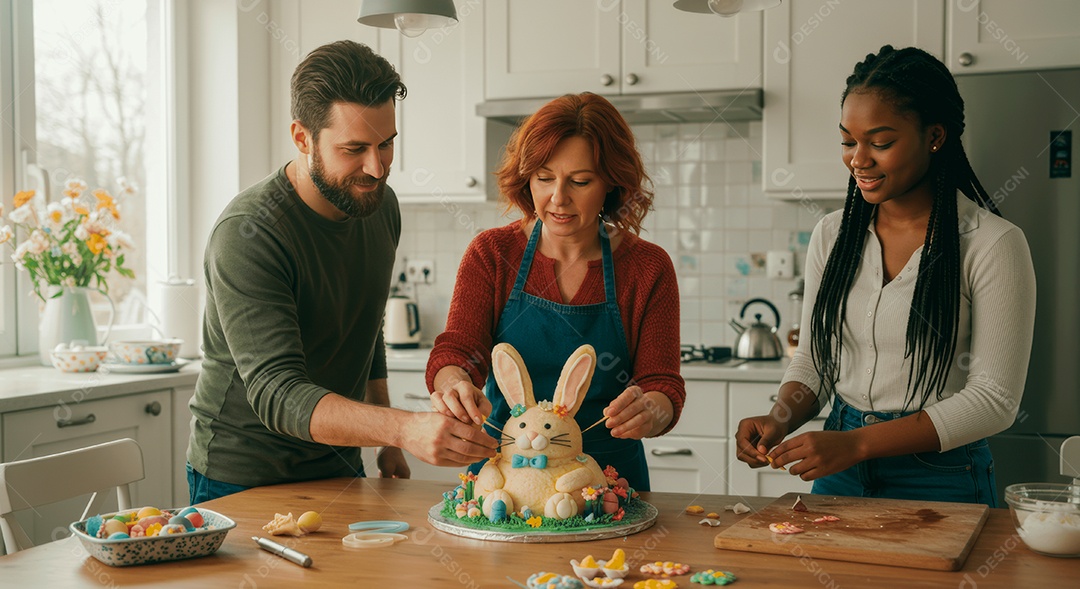 Linda família celebrando páscoa felizes sorridentes