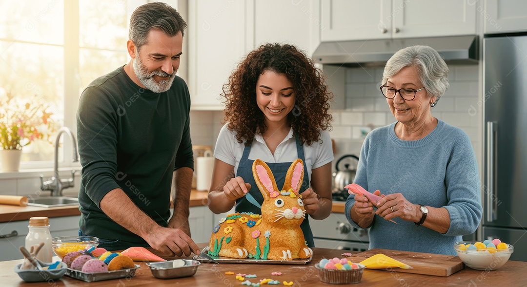 Linda família celebrando páscoa felizes sorridentes