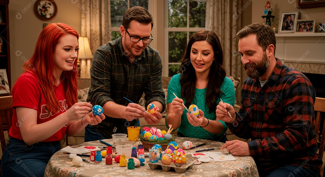 Linda família celebrando páscoa felizes sorridentes
