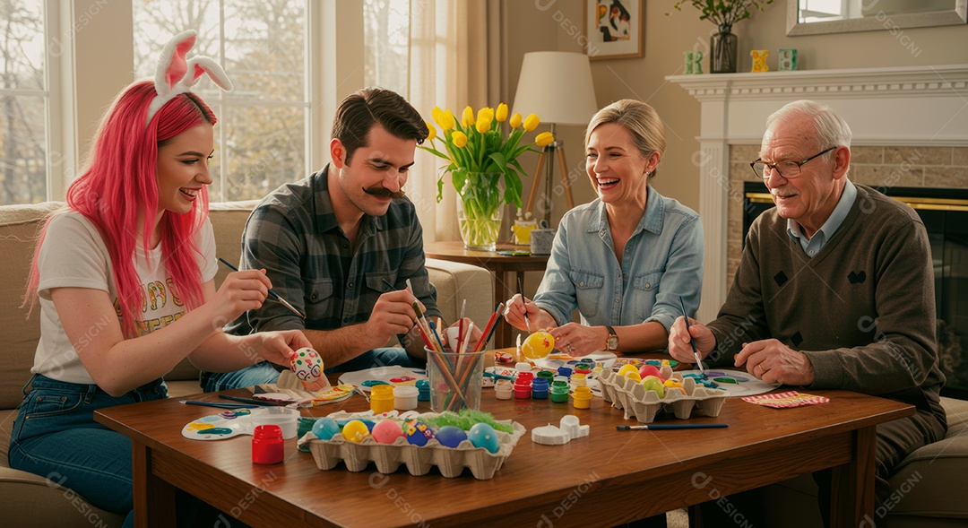 Linda família celebrando páscoa felizes sorridentes