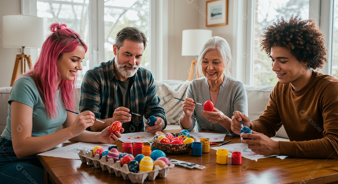 Linda família celebrando páscoa felizes sorridentes