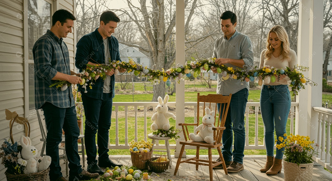 Linda família celebrando páscoa felizes sorridentes