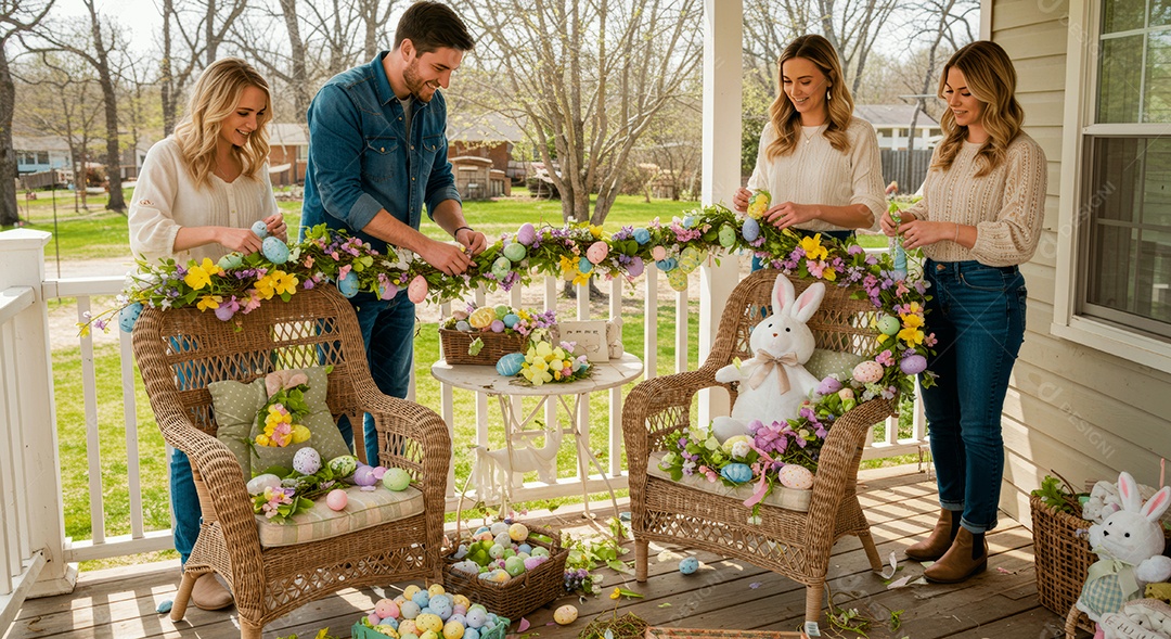 Linda família celebrando páscoa felizes sorridentes