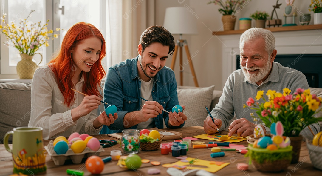 Linda família celebrando páscoa felizes sorridentes