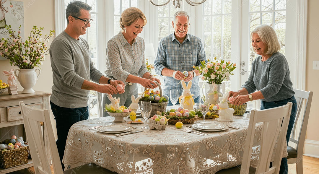Linda família celebrando páscoa felizes sorridentes