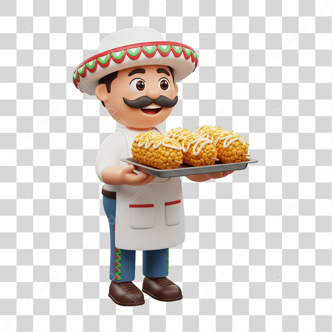 Personagem Mexicano com Comidas Típicas PNG Transparente