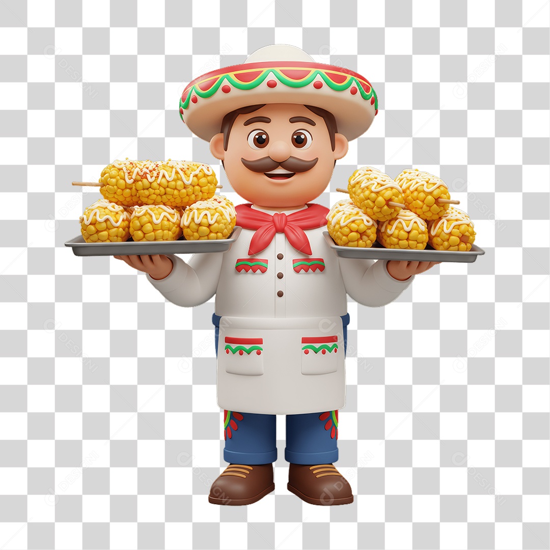 Personagem Mexicano com Comidas Típicas PNG Transparente