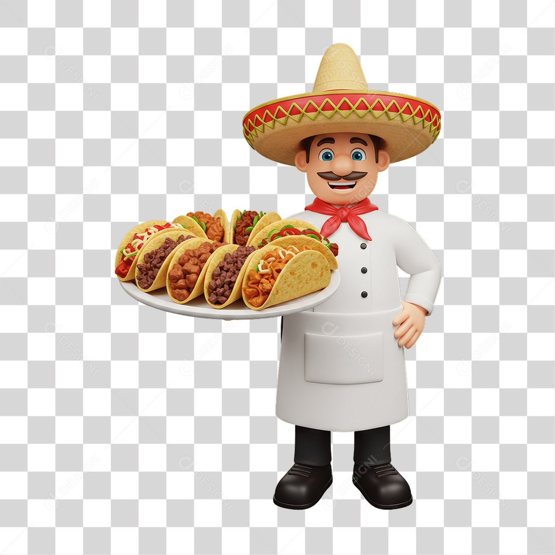 Personagem Mexicano com Comidas Típicas PNG Transparente
