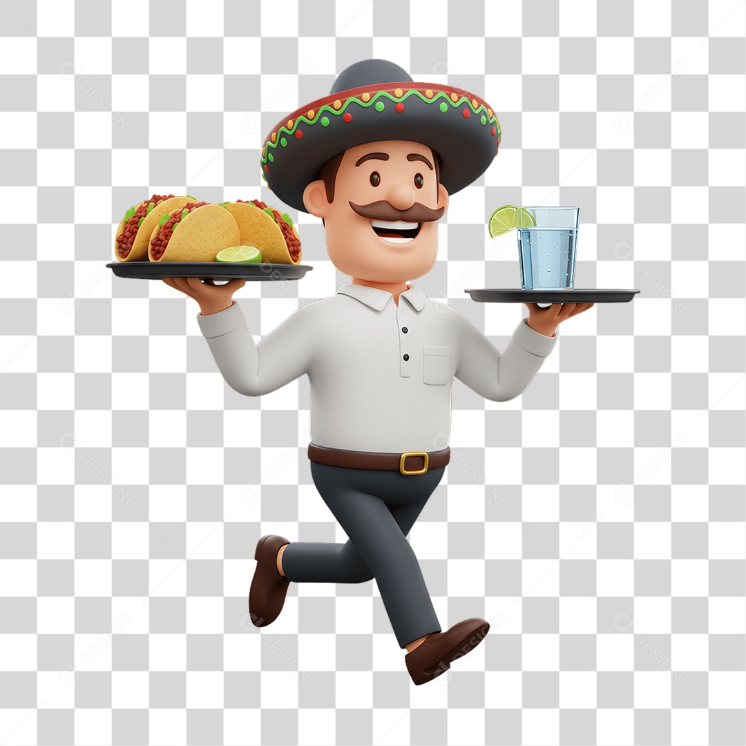 Personagem Mexicano com Comidas Típicas PNG Transparente