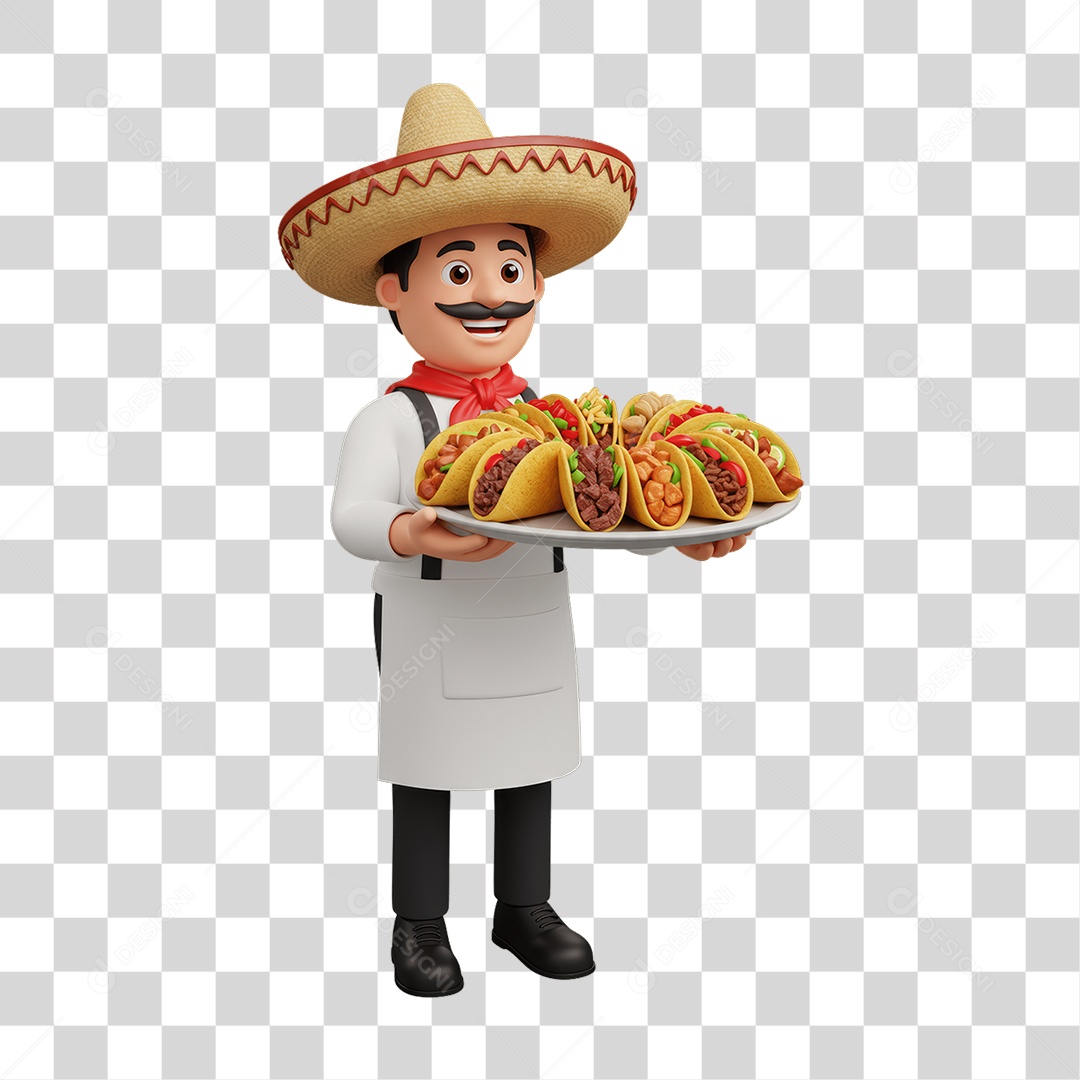 Personagem Mexicano com Comidas Típicas PNG Transparente